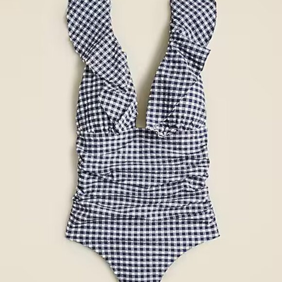 J. Crew Other - J Crew - Ruffle V-Neck Ruched One-Pc swimsuit in Classic Gingham, Ladies Size 10